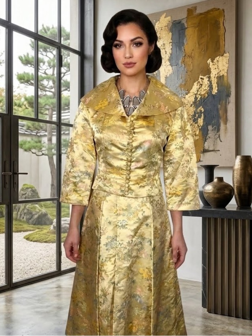 Vintage Satin Gold Two Piece Suit